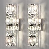 Crystal Wall Sconces Set of Two, Modern Sconces Wall Decor Set of 2 Chrome Bedroom Indoor Wall Sconce Bedside Wall Mounted Lamp for Hallway Bathroom Vanity Light Fixtures