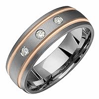 Jael Titanium Diamond Ring 14kt Pink Gold Comfort Fit 7mm Wide Wedding Band for Him N Her