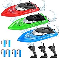 3-Pack High-Speed 2.4GHz RC Boats for Pools and Lakes - Remote Control Boats for Kids and Adults, 10km/h, Includes 6 Rechargeable Batteries