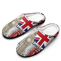 London Big Ben UK British Flag Men's Cotton Slippers Memory Foam Washable Non Skid House Shoes