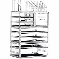 Makeup Organizer Skin Care Large Clear Cosmetic Display Cases Stackable Storage Box With 9 Drawers For Vanity,Set of 4