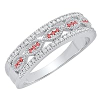 Dazzlingrock Collection Round Gemstone & Diamond Ladies Vintage Style Wedding Band, Sterling Silver