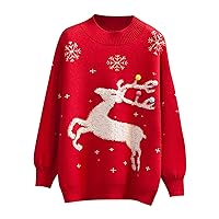 Women Ugly Christmas Sweater Cute 3D Reindeer Xmas Jumper Tops Snowflake Pattern Crewneck Long Sleeve Knit Pullovers