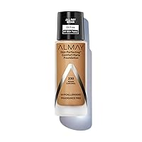 Almay Skin Perfecting Comfort Matte Foundation, Hypoallergenic, Cruelty Free, -Fragrance-Free, Dermatologist Tested Liquid Makeup, Warm Caramel, 1 Fluid Ounce