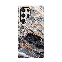 BURGA Phone Case Compatible with Samsung Galaxy S22 Ultra - Hybrid 2-Layer Hard Shell + Silicone Protective Case -Black and Gold Marble Stone - Scratch-Resistant Shockproof Cover
