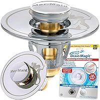 Drain Magic AS-SEEN-ON-TV Replace Broken or Missing Bathroom Drain Stoppers in Seconds, No Tools, Push To Fill, Hair Catcher Prevents Clogs, Watertight Silicone Seal,Chrome Plated Solid Brass