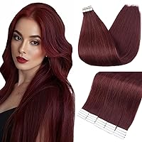 Fshine Red Wine Tape In Hair Extensions Double Sided Hair Extensions Tape In Burgundy Tape In Hair Extensions Human Hair Semless Remy Hair Extensions Natural Human Hair Color 99J 20In 50G