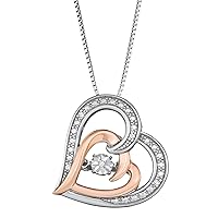 Two-Tone Heart Pendant Necklace for Women in 925 Sterling Silver Dancing-Diamond accent with 18 Inch Statement Chain Best Jewelry Gift for Women and Girls