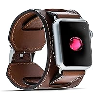 VENOULT Brown iWatch Series Ultra 2-1, 9-1, Compatible with Apple Classic Watch Cuff Bands for Man or Women 49mm, 45mm, 44mm, 41mm, 40mm, Series 9-1 Genuine Leather Bull Strap