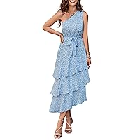 NALANISA Women's Summer Dresses 2024 Maxi One Shoulder Sundress Casual Midi Floral Boho Flowy Long Ruffle Tiered Beach Dress
