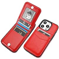 KIHUWEY Compatible with iPhone 14 Pro Case Wallet with Credit Card Holder, Flip Premium Leather Magnetic Clasp Kickstand Heavy Duty Protective Cover for iPhone 14 Pro 6.1 Inch (Red)