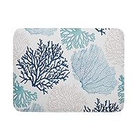 Blue Coral Dish Drying Mat for Kitchen, Summer Ocean Coastal Teal Microfiber Dish Draining Pad, 18 x24 Inch XXL Kitchen Counter Protector Heat Resistant Water Absorbent Drying Mats with Loop