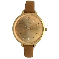 Peugeot Women's Slim Watch, 14K Gold Plated Large Face Watch with Skinny Leather Strap