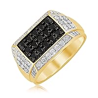 2ctw Treated Black and White Diamond Cluster Yellow Gold Ring - Men's - Size 10