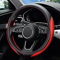 LABBYWAY Microfiber Leather Auto Car Steering Wheel Cover, Universal 15 Inch Anti-Slip Wheel Protector, Red