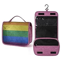Vintage Rainbow Striped Makeup Bag Travel Toiletry Bag Waterproof Cosmetic Bag with Portable Hook Handbag