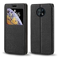 Nokia G50 5G Case, Wood Grain Leather Case with Card Holder and Window, Magnetic Flip Cover for Nokia G50 5G (6.82”), Black