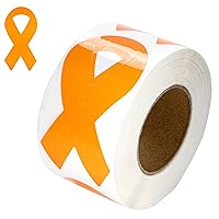 Large Orange Ribbon Stickers for Leukemia and Multiple Sclerosis Awareness- Perfect for Events, Support Groups, Fundraisers and More! (1 Roll - 250 Stickers)