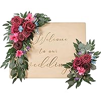 TINGE TIME Artificial Floral Swag Flower Swag, Set of 2 Wedding Sign Flower with Scented Card, Decorative Swag for Reception Welcome Sign Arch Arbor Lintel (Vibrant Magenta)