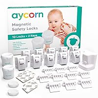 AYCORN Safety Magnetic Child Locks for Cabinets (10 Locks & 2 Keys), Baby Proofing Cabinet Locks for Doors and Drawers 10 Pack - Easy Install No Screws or Drilling Toddler Child proof Cabinet Latches