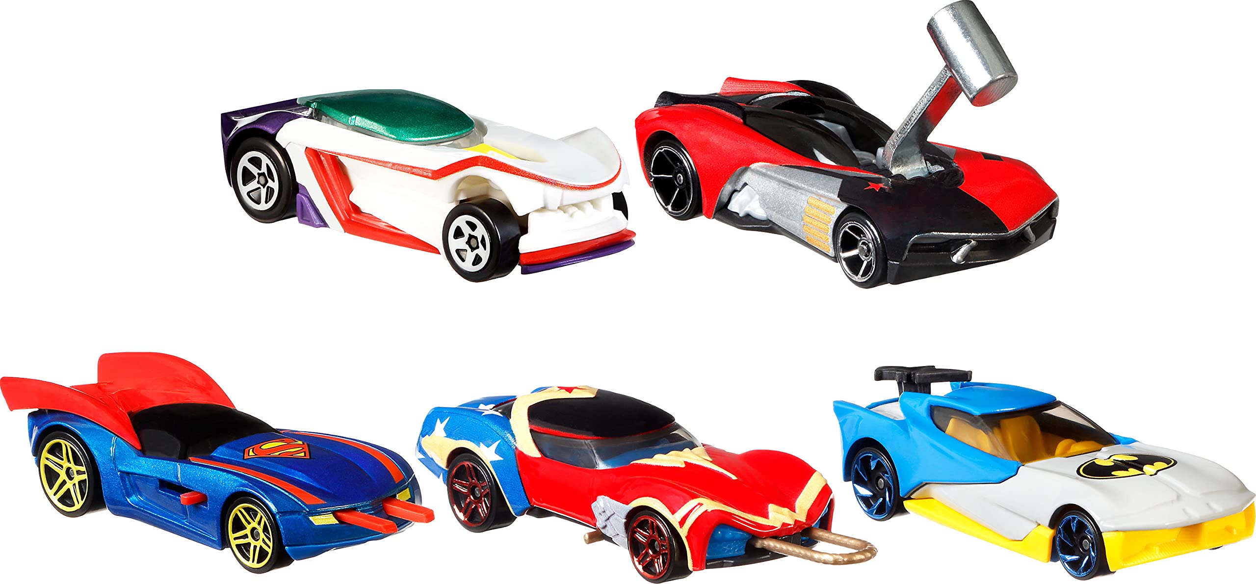 Mua Hot Wheels DC Character Cars 5-Pack of 1:64 Scale Collectible Vehicles  Themed to Superman, Batman, Wonder Woman, The Joker GT and Harley Quinn,  Gift for Collectors & Kids [Amazon Exlclusive] trên