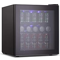 Joy Pebble Beverage Cooler and Refrigerator Mini Fridge with Glass Door for Soda Beer or Wine Small Drink Cooler for Home Office or Bar (1.6cu.ft)