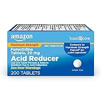 Amazon Basic Care 200 Ct. Famotidine 20 mg Acid Reducer Tablets, Maximum Strength, Relieves Heartburn