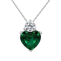 Valentine Gift 1.00 Ct Heart Cut Created Emerald 14k White Gold Plated Heart Pendant Necklace 18'' Chain