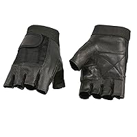Milwaukee Leather SH217 Men's Black Leather Gel Padded Palm Fingerless Motorcycle Hand Gloves W/Breathable ‘Mesh Material’