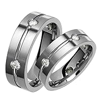 Stunning Titanium Diamond Ring With Center Groove 6 Millimeters Wide Wedding Band Set