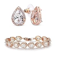 SWEETV Bridal Earrings and Bracelets Jewelry Set for Brides, Bridesmaid