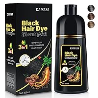 Natural Black Hair Dye Shampoo Instant & Easy 3-in-1 Hair Color Solution for Men and Women - Herbal Formula, Ammonia-free, Lasts 30 Days - 16.90 oz