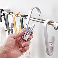 Large Clothes Pins Towel Clips, 8 Pcs Multipurpose Clothes Pins Hook, Strong Plastic Clothes Hanger. S Hook for Shower Curtain Laundry Clothes pins