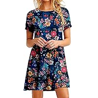 Dresses for Beach Vacation,Women's Printed Casual Round Neck Loose Fitting Short Sleeved Dress Lace Dinner Dres
