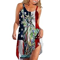 American Flag Dress Women July 4th Patriotic Sleeveless Tank Dress USA Stars Stripes Sexy Scoop Neck Summer Casual Sundress
