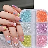6 Grids 3D Nail Art Beads, Mermaid Bubble Glass Beads Colorful Rhinestone Beads for Nails Kit - DIY Mini Pearls Aurora Glass Gems Jewelry DIY Manicure Accessory Crafts for Women Charms Decoration