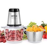 VEVOR Food Processor, Mini Electric Chopper 400W, 2 Speeds Electric Meat Grinder, Stainless Steel Meat Blender, for Baby Food, Meat, Onion, Vegetables, 8 Cup + 5 Cup