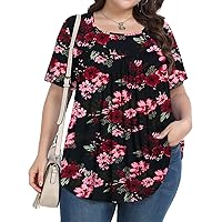 Womens Plus Size Tops Summer Blouses Tunic Short Sleeve Dressy Casual Loose Shirts 1X-5X