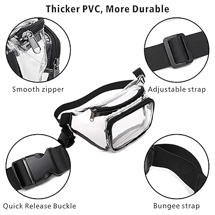 Clear Fanny Pack Stadium Approved - F-color See Through Fanny Pack for Women Men with Adjustable Belt, Fashion Transparent Waist Bag for Sport Game, Concert, Festival, Travel, Black