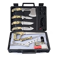 GVDV Hunting Knife Set - Deer Hunting Gear and Accessories, Field Dressing Kit Portable Butcher Game Processor Set, Hunting Gifts for Men (14 Pieces)