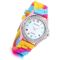 Lancardo Women's Quartz Watch Rhinestone Rainbow Color Silicon Jelly Fun Play Colorful Casual Dress Wrist Watches