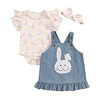 BeQeuewll Newborn Infant Girl Easter Outfit Bunny Dress Overall Skirt Ruffle Romper with Headband Girl First Easter Clothing