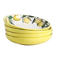 Bico Lemon Dreams Ceramic 35oz Dinner Bowls, Set of 4, for Pasta, Salad, Cereal, Soup & Microwave & Dishwasher Safe