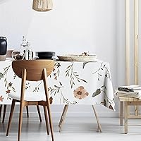 Spring Flowers Fabric Waterproof Tablecloth,Rectangle Watercolor Wrinkle Oil-Proof Resistant Table Cover for Dining Table,Modern Minimalist White Buffet Parties and Campin.60x 84 inches