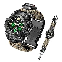 Tactical Military Digital Watch for Men, 23 in 1 Multifunctional Army Outdoor Waterproof Camouflage Sports Watches Dual Display Analog LED Electronic Wrist Watch with Compass and