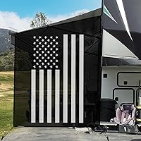 Tentproinc RV Awning Side Shade 9' X 7' - (White American Flag) Black Mesh Screen Sunshade Complete Kits Camping Trailer Canopy UV Sun Blocker - 3 Year Warranty