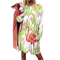 Protea Flower Flamingo Women's Long Sleeve T-Shirt Dress Casual Tunic Tops Loose Fit Crewneck Sweatshirts with Pockets