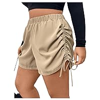 Floerns Women's Plus Size Casual High Waist Drawstring Side Ruched Straight Leg Shorts