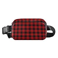 Black Red Buffalo Plaid Check Belt Bag for Women Men Water Proof Fanny Packs with Adjustable Shoulder Tear Resistant Fashion Waist Packs for Cycling
