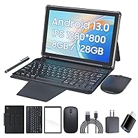 Android 13 Tablet with Keyboard 10 Inch 2 in 1 Tablets, 8 GB+128 GB+1 TB Quad- Core 2.0Ghz CPU Tablet PC, 2.4/5G WiFi 6, BT 5.0, 6000mAh, 10.1'' HD Screen Tableta with Case Mouse Stylus Film, Gray